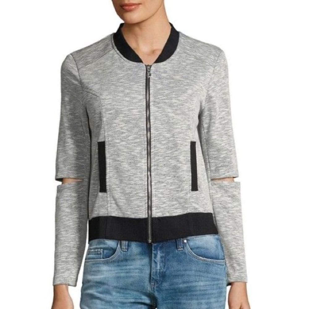 Supply & Demand Front Zip Gray Bomber Jacket Top Size S